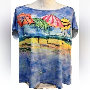 Leoma Lovegrove Ladie's Tropical Beach Umbrella Short Sleeve Peek a Boo Top PXL